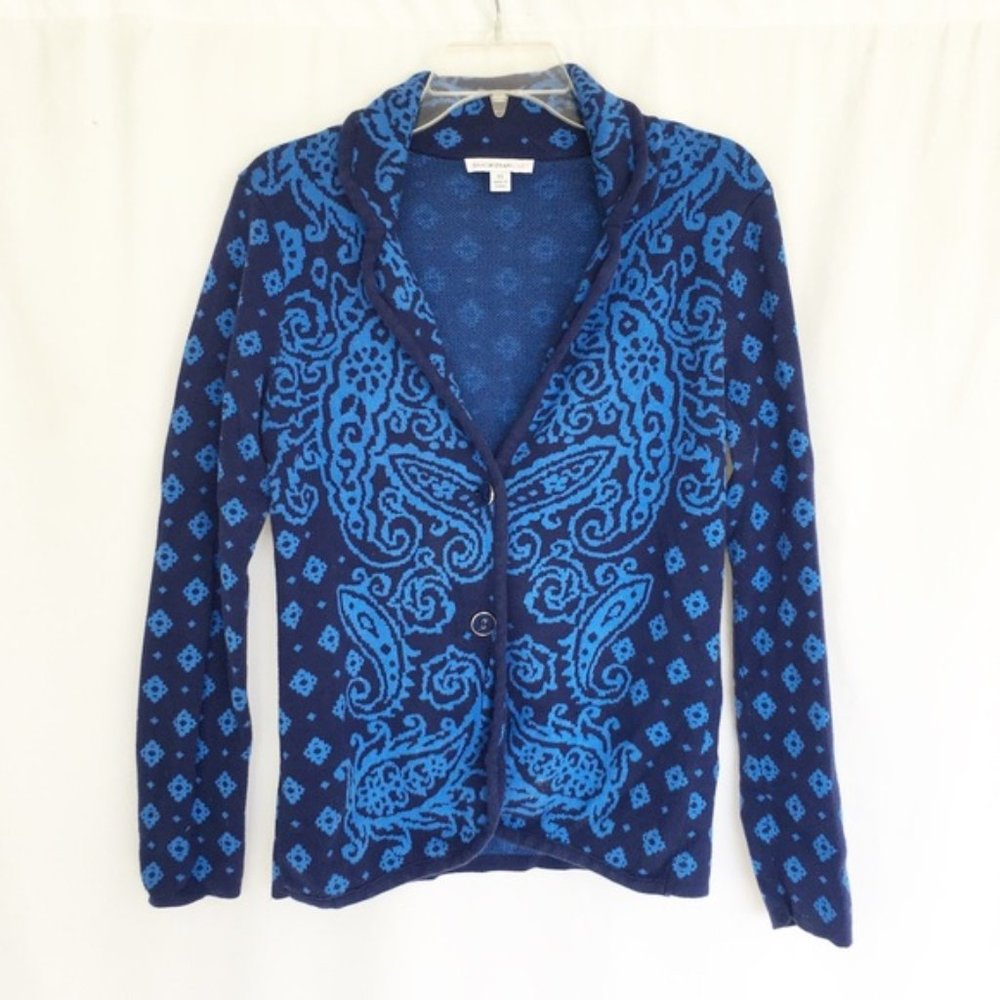 Issac Mizrahi blue paisley knit jacket XS